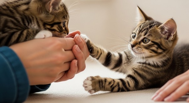 dois filhotes de gatos sendo socializados