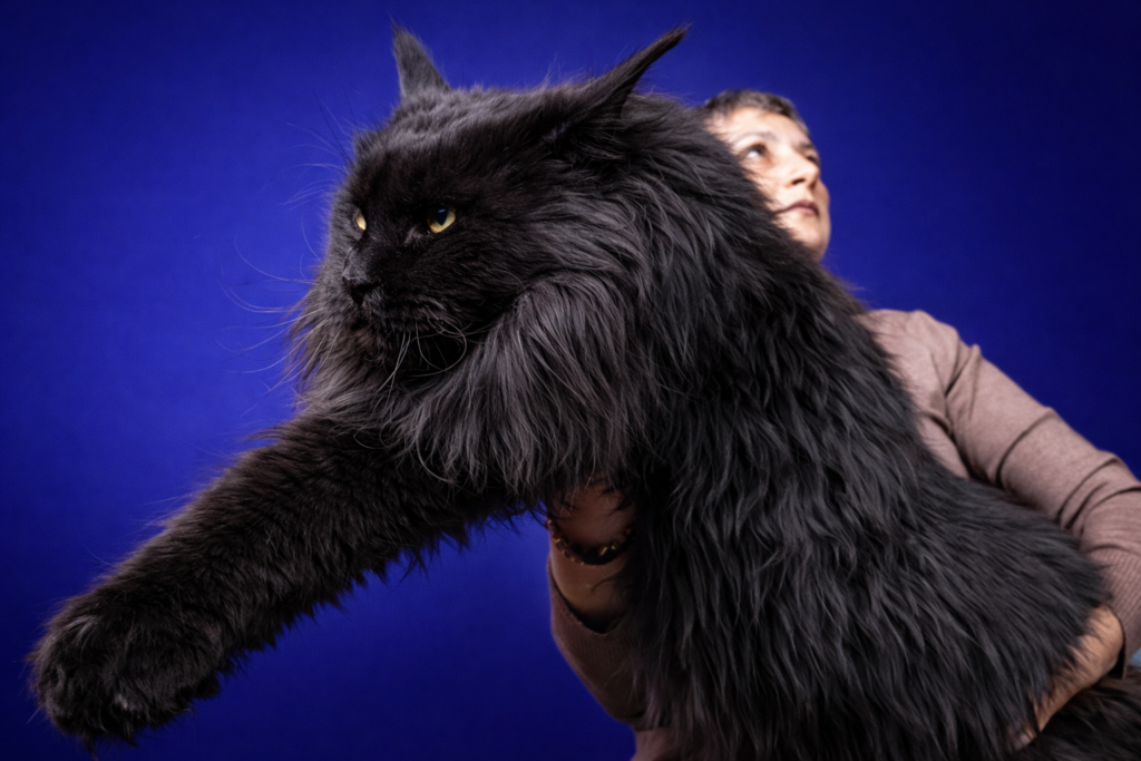 Maine coon gigante no colo
