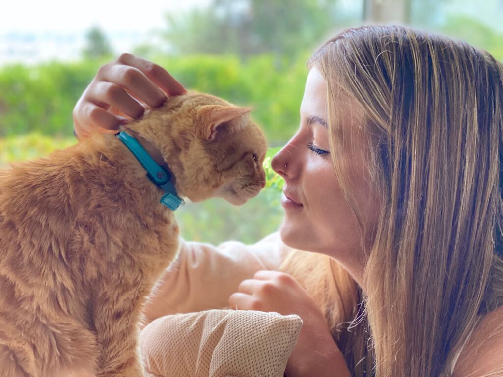 Tutora e gato expressando amor