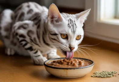 Gato comendo sachê